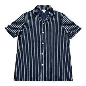 Reiss Ribbed Striped Cuban Collar Shirt in Navy/White Men’s Sz S